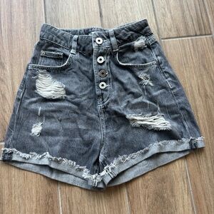 Zara Gray Distressed Jean Shorts
